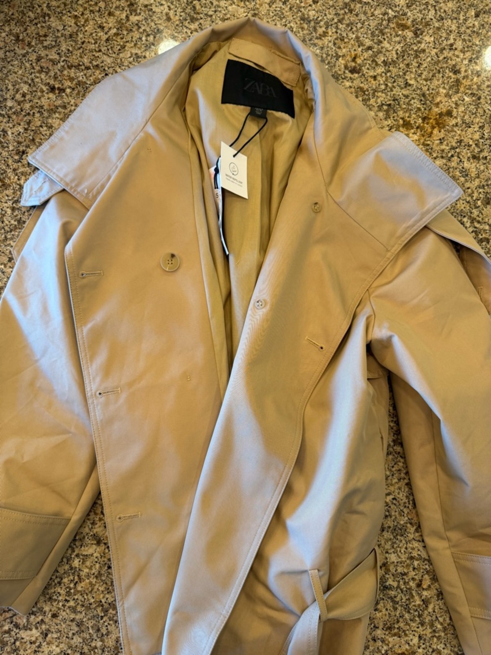 Zara Khaki Belted Short Trench Coat - Picture 6 of 7